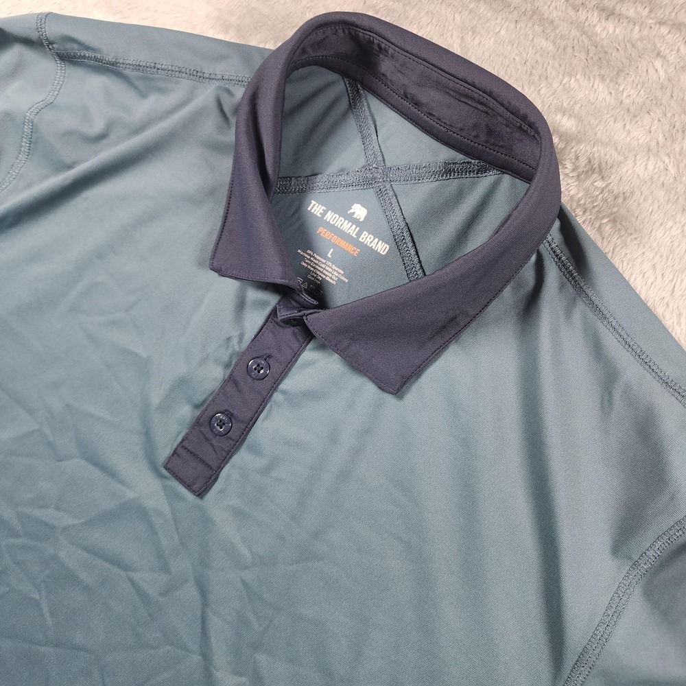 The Normal Brand Polo Shirt Mens Large Blue Performance Contrast Collar Golf
